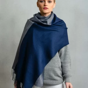 Two color shawl   Oxford blue & grey   70_ baby alpaca 30_ silk 3
