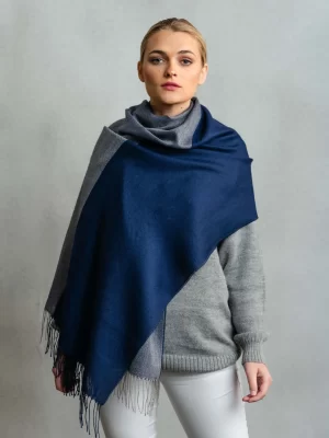 Two color shawl   Oxford blue & grey   70_ baby alpaca 30_ silk 3