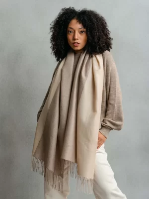Two color shawl   brown & vanilla   70_ baby alpaca 30_ silk 1