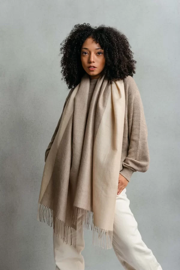 Two color shawl   brown & vanilla   70_ baby alpaca 30_ silk 1