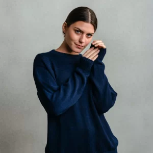 UNISEX SWEATER   OXFORD BLUE   100_ BABY ALPACA 1