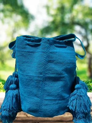 Solid Turquoise Shigra – Long Strap, Handmade Wool Bag