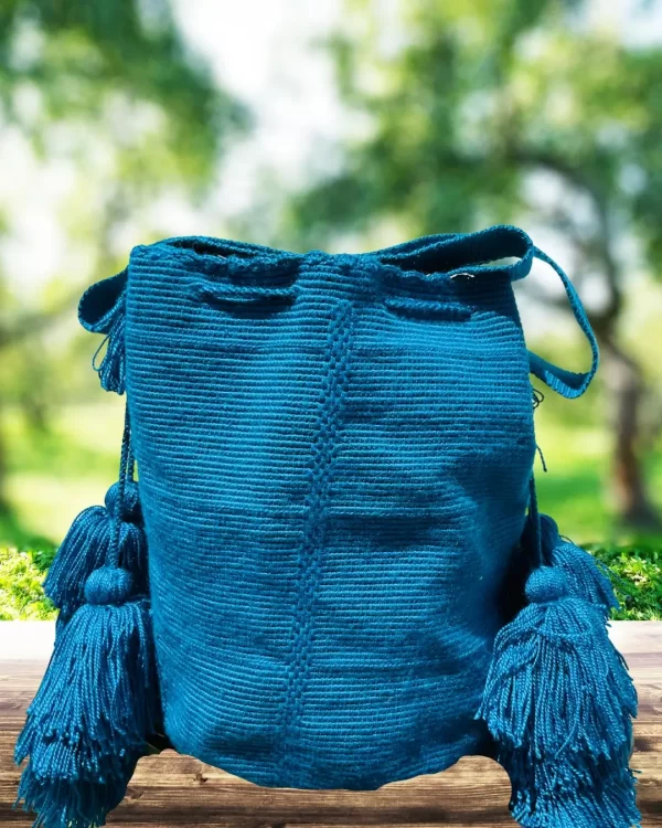 Solid Turquoise Shigra – Long Strap, Handmade Wool Bag