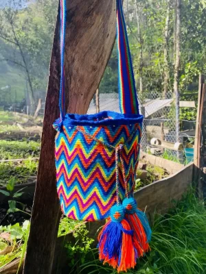 Colorful Andean Shigra – Long Strap, Multicolor Wool Bag
