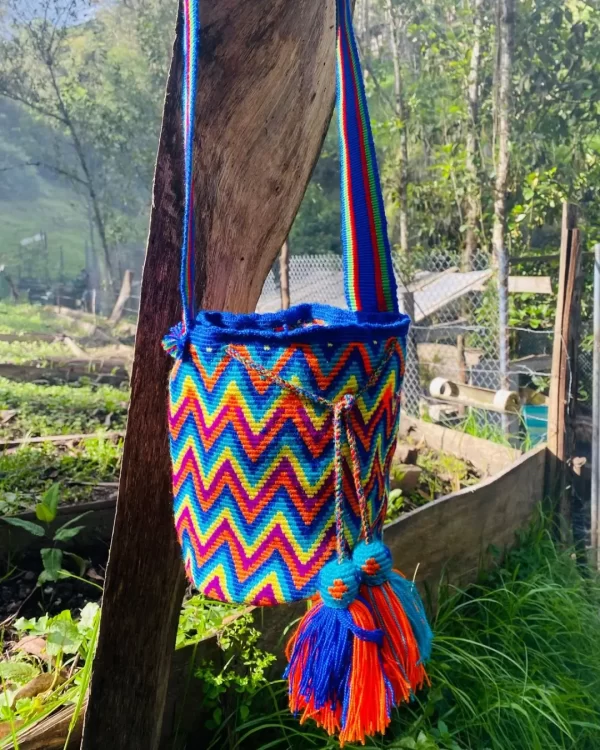 Colorful Andean Shigra – Long Strap, Multicolor Wool Bag