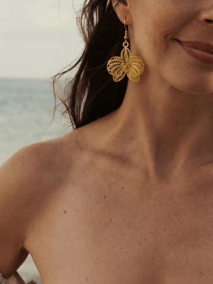 Gold Orchid Earrings in 925 Sterling Silver