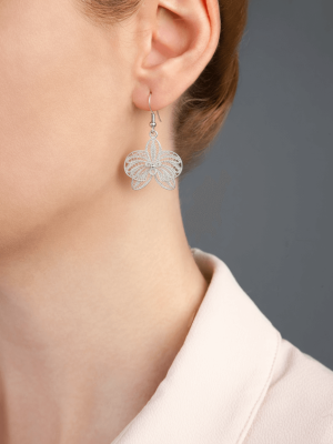 Silver Orchid Earrings in 925 Sterling Silver