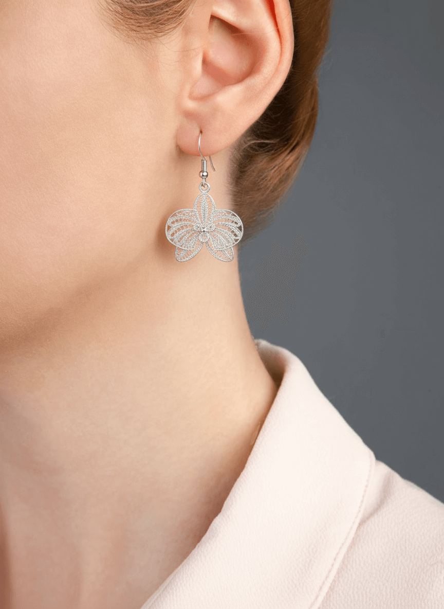 Silver Orchid Earrings in 925 Sterling Silver