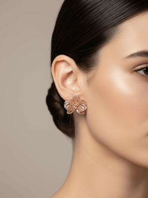 Rose Gold Orchid Flower Stud Earrings