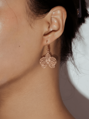 Orchid Flower Earrings – 925 Sterling Silver with Rose Gold Plating