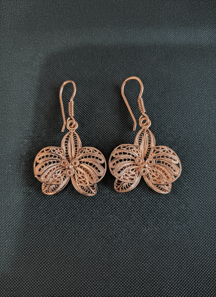 Orchid Flower Earrings – 925 Sterling Silver with Rose Gold Plating - Imagen 4