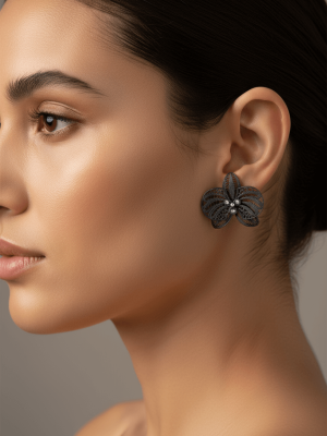 Black Orchid Flower Stud Earrings