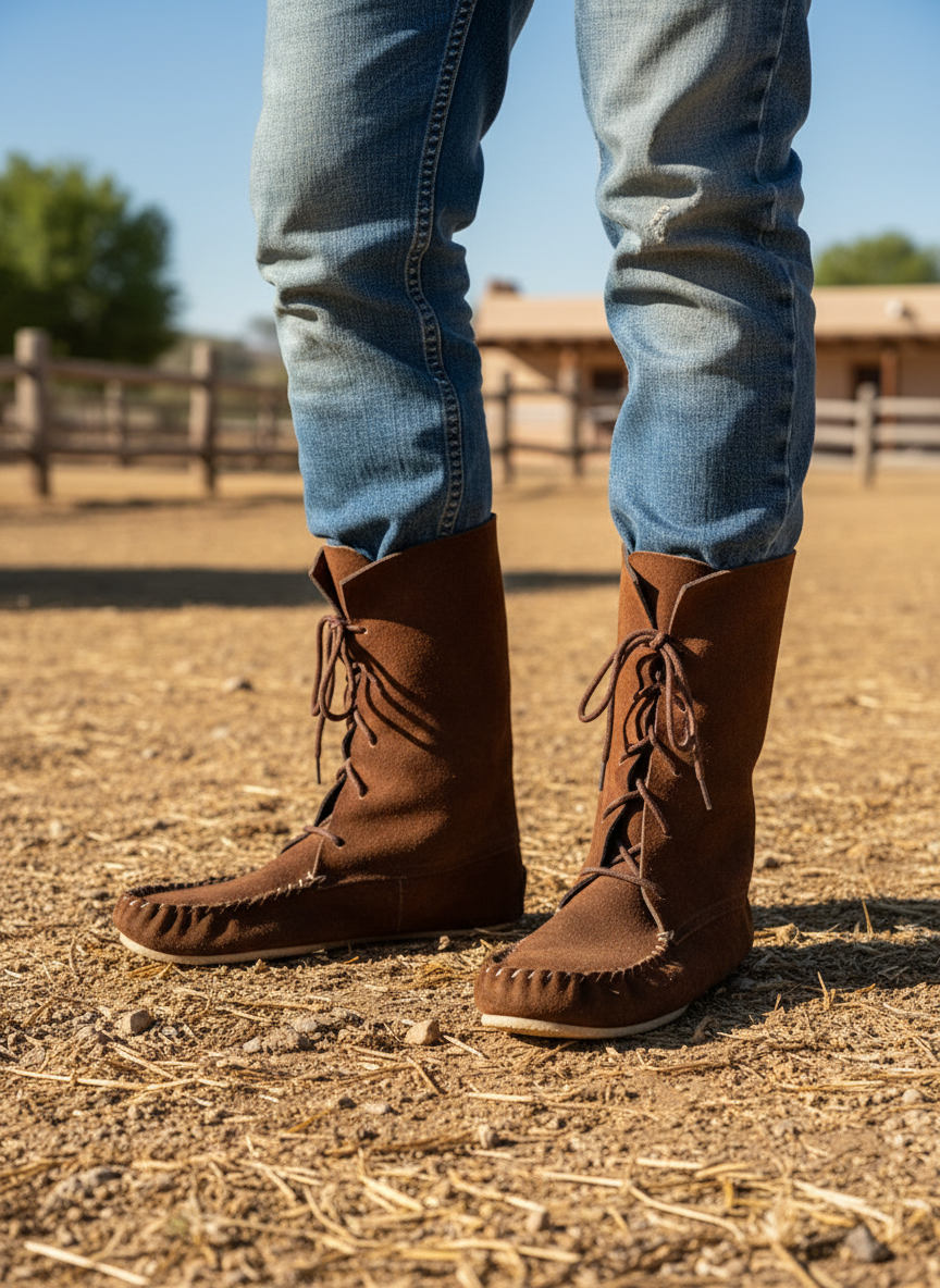 Handmade Men’s Suede Moccasin Boots - Imagen 7